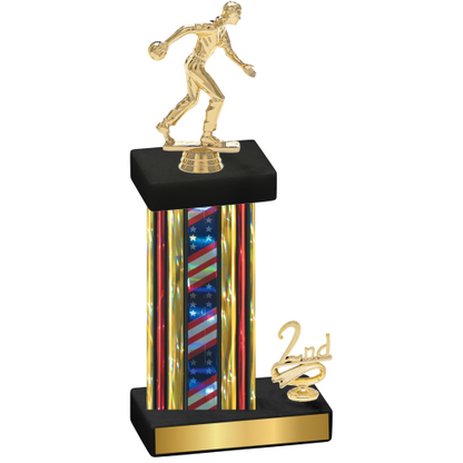Accented Single Flag USA Second Place Bowling Trophy