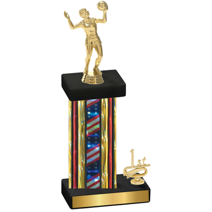 Accented Single Flag USA First Place Volleyball Trophy