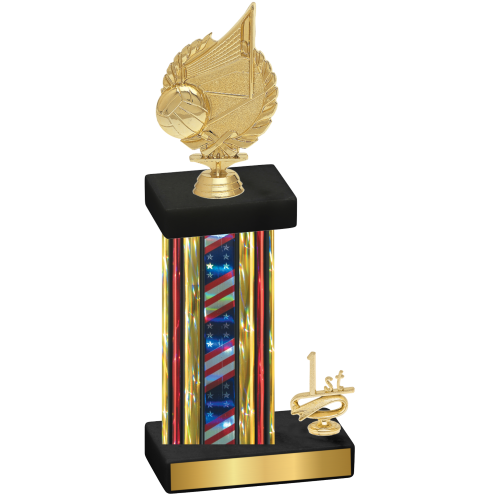 Accented Single Flag USA First Place Volleyball Trophy