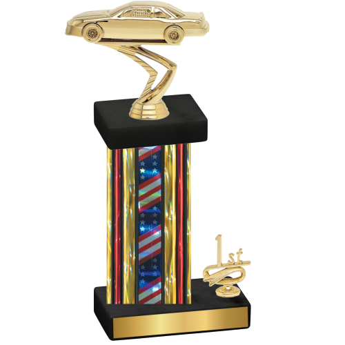 Accented Single Flag USA First Place Cars Trophy