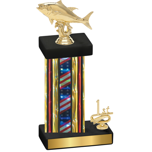 Accented Single Flag USA First Place Fishing Trophy