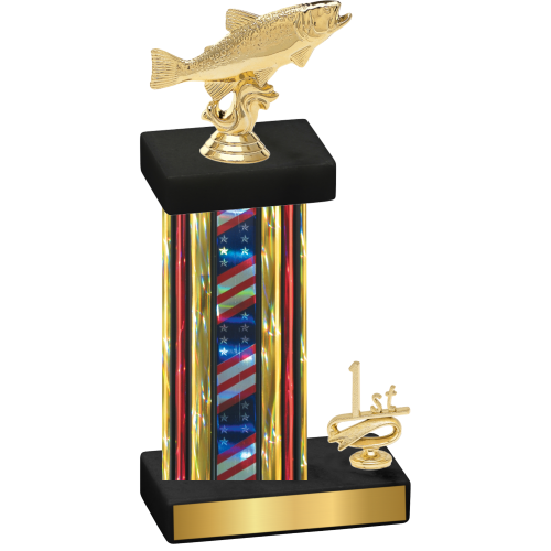 Accented Single Flag USA First Place Fishing Trophy