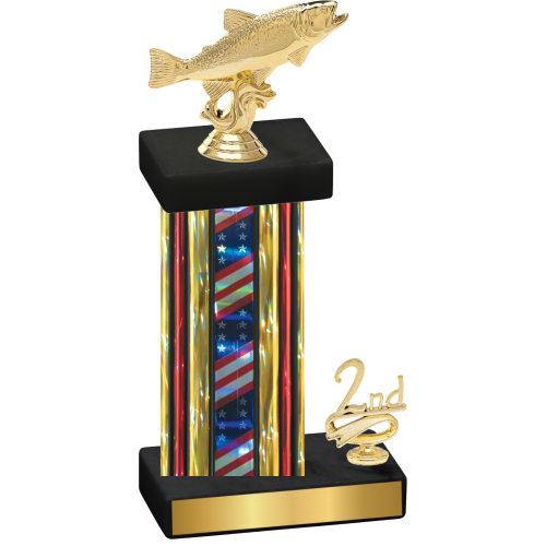 Accented Single Flag USA Second Place Fishing Trophy