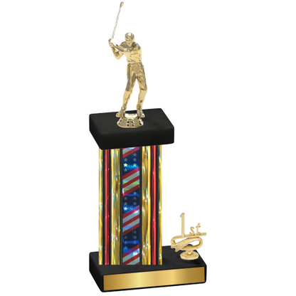 Accented Single Flag USA First Place Golf Trophy