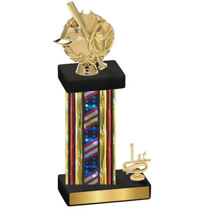 Accented Single Flag USA First Place Baseball Trophy