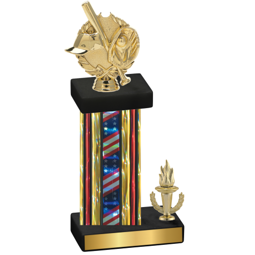 Accented Single Flag USA Victory Baseball Trophy