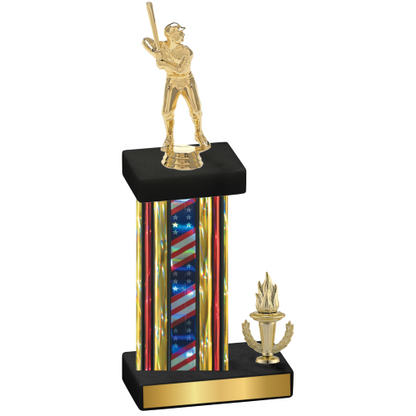 Accented Single Flag USA Victory Baseball Trophy