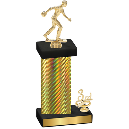 Accented Single Gold Carbon Fiber Third Place Bowling Trophy