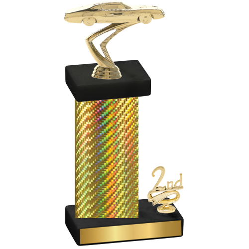 Accented Single Gold Carbon Fiber Second Place Cars Trophy