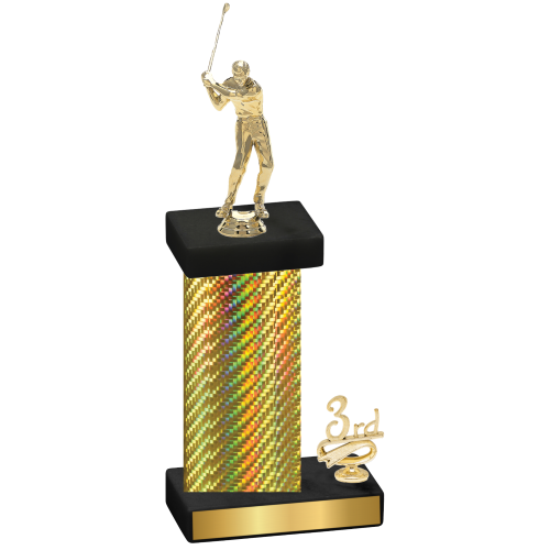 Accented Single Gold Carbon Fiber Third Place Golf Trophy
