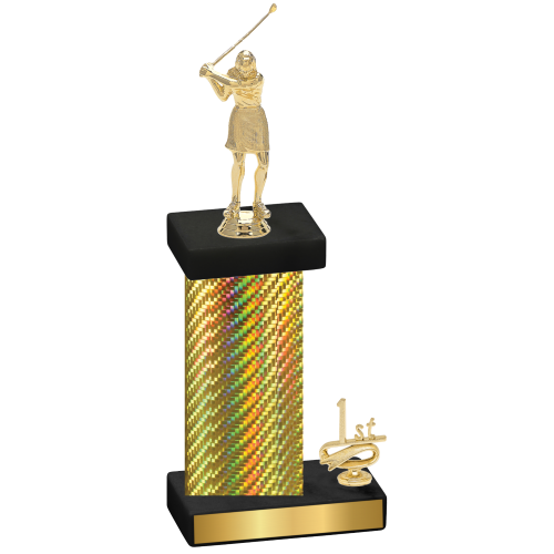 Accented Single Gold Carbon Fiber First Place Golf Trophy