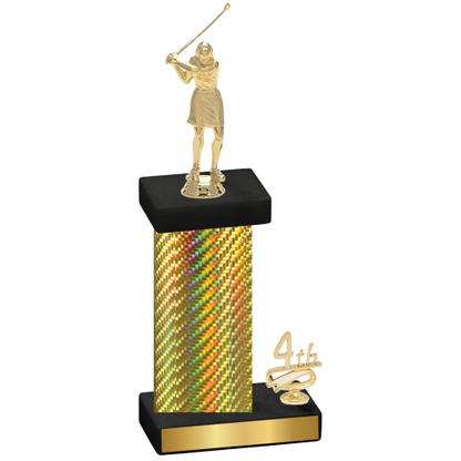 Accented Single Gold Carbon Fiber Fourth Place Golf Trophy