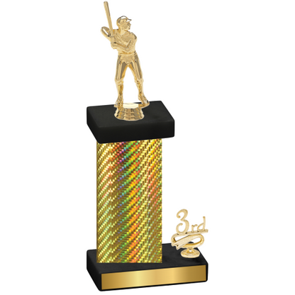 Accented Single Gold Carbon Fiber Third Place Baseball Trophy