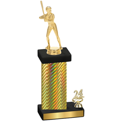 Accented Single Gold Carbon Fiber Year Softball Trophy