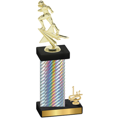 Accented Single Silver Carbon Fiber First Place Football Trophy