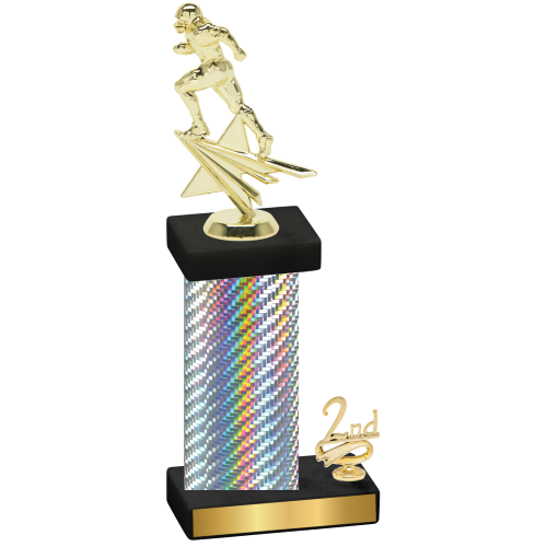 Accented Single Silver Carbon Fiber Second Place Football Trophy
