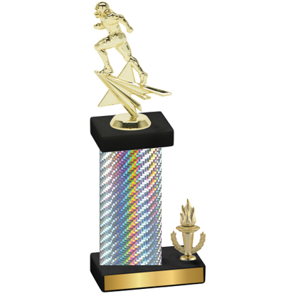 Accented Single Silver Carbon Fiber Victory Football Trophy