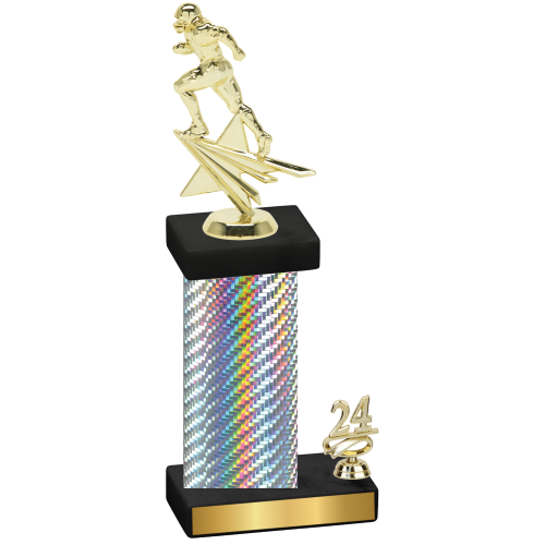 Accented Single Silver Carbon Fiber Year Football Trophy