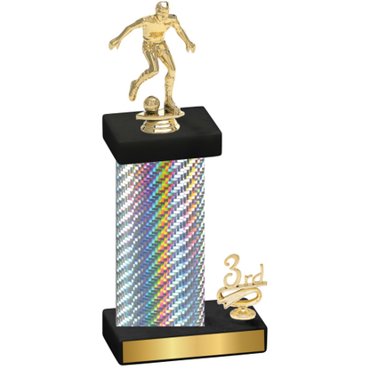 Accented Single Silver Carbon Fiber Third Place Soccer Trophy