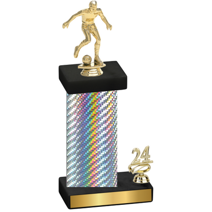 Accented Single Silver Carbon Fiber Year Soccer Trophy