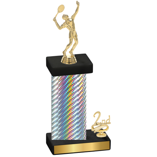 Accented Single Silver Carbon Fiber Second Place Tennis Trophy