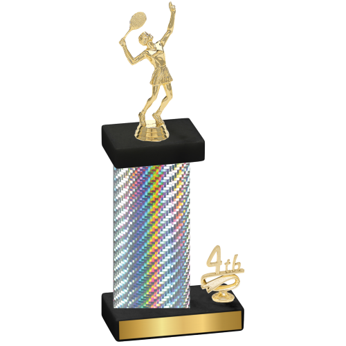 Accented Single Silver Carbon Fiber Fourth Place Tennis Trophy