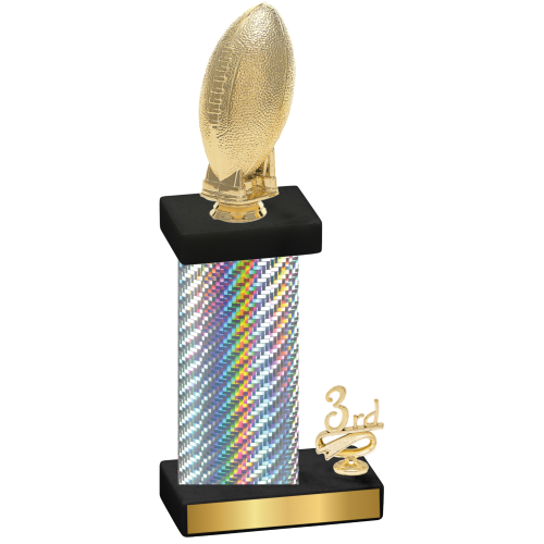 Accented Single Silver Carbon Fiber Third Place Football Trophy