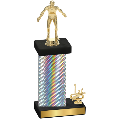 Accented Single Silver Carbon Fiber First Place Wrestling Trophy