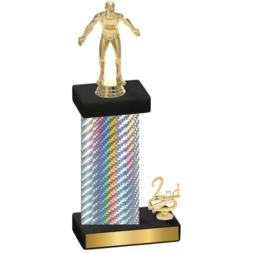 Accented Single Silver Carbon Fiber Second Place Wrestling Trophy