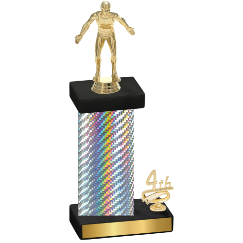 Accented Single Silver Carbon Fiber Fourth Place Wrestling Trophy