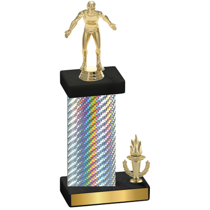 Accented Single Silver Carbon Fiber Victory Wrestling Trophy