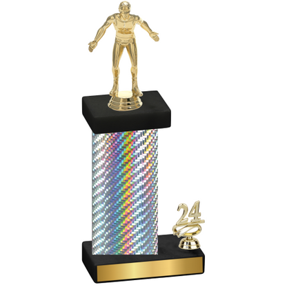 Accented Single Silver Carbon Fiber Year Wrestling Trophy