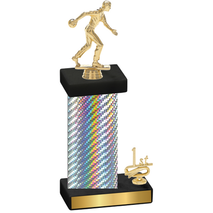 Accented Single Silver Carbon Fiber First Place Bowling Trophy