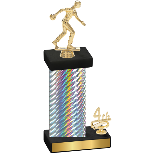 Accented Single Silver Carbon Fiber Fourth Place Bowling Trophy