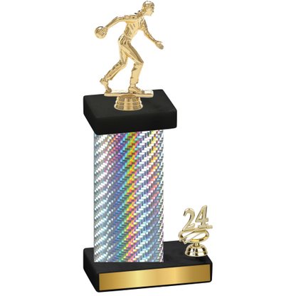 Accented Single Silver Carbon Fiber Year Bowling Trophy