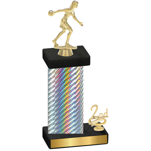 Accented Single Silver Carbon Fiber Second Place Bowling Trophy