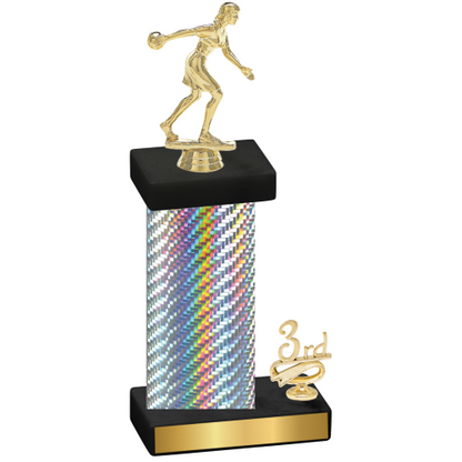 Accented Single Silver Carbon Fiber Third Place Bowling Trophy