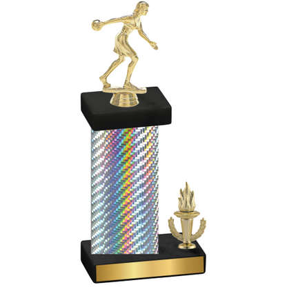 Accented Single Silver Carbon Fiber Victory Bowling Trophy