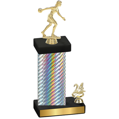 Accented Single Silver Carbon Fiber Year Bowling Trophy