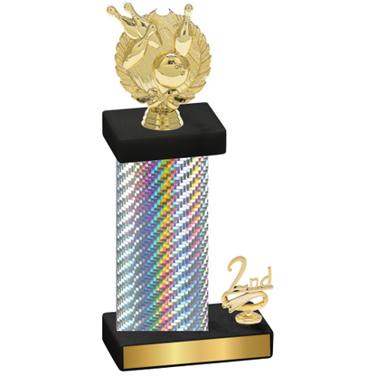 Accented Single Silver Carbon Fiber Second Place Bowling Trophy