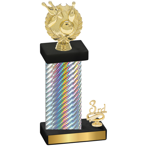 Accented Single Silver Carbon Fiber Third Place Bowling Trophy