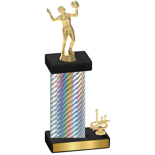 Accented Single Silver Carbon Fiber First Place Volleyball Trophy