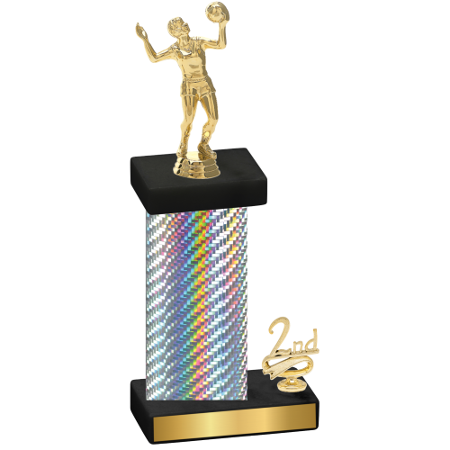 Accented Single Silver Carbon Fiber Second Place Volleyball Trophy