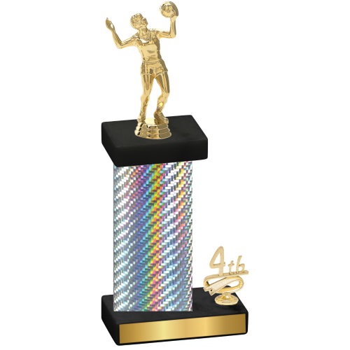 Accented Single Silver Carbon Fiber Fourth Place Volleyball Trophy