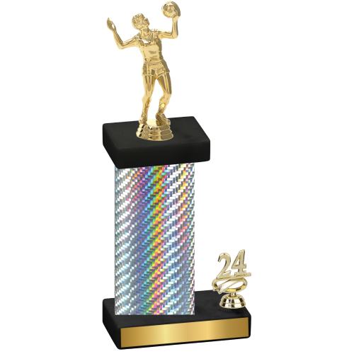 Accented Single Silver Carbon Fiber Year Volleyball Trophy