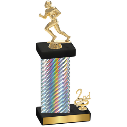 Accented Single Silver Carbon Fiber Second Place Football Trophy
