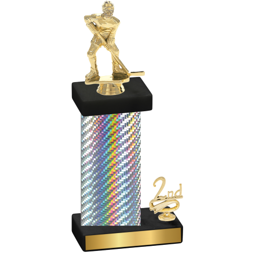 Accented Single Silver Carbon Fiber Second Place Hockey Trophy