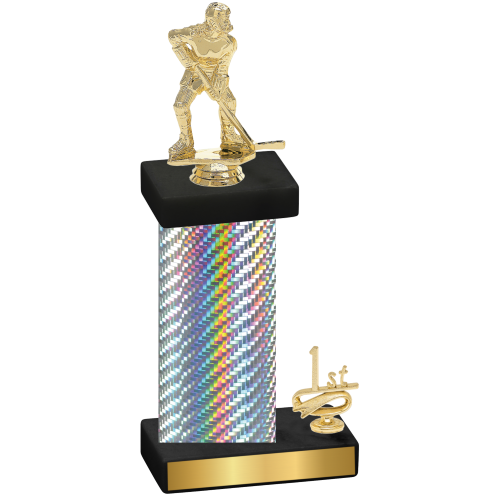 Accented Single Silver Carbon Fiber First Place Hockey Trophy