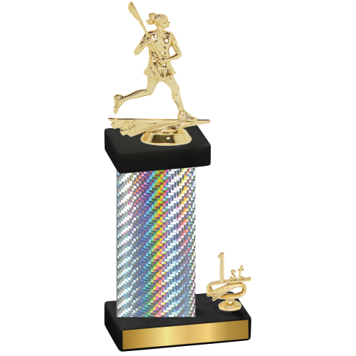 Accented Single Silver Carbon Fiber First Place Lacrosse Trophy