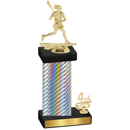 Accented Single Silver Carbon Fiber Fourth Place Lacrosse Trophy